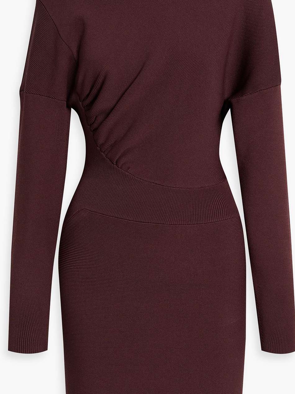 ruched ribbed-knit mini dress