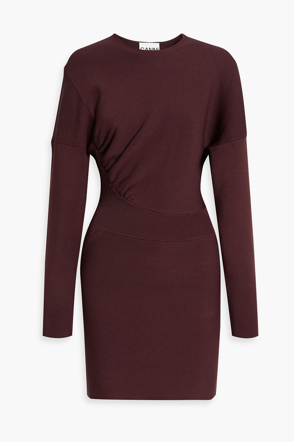 Ganni Gerafftes Minikleid Aus Rippstrick In Grape