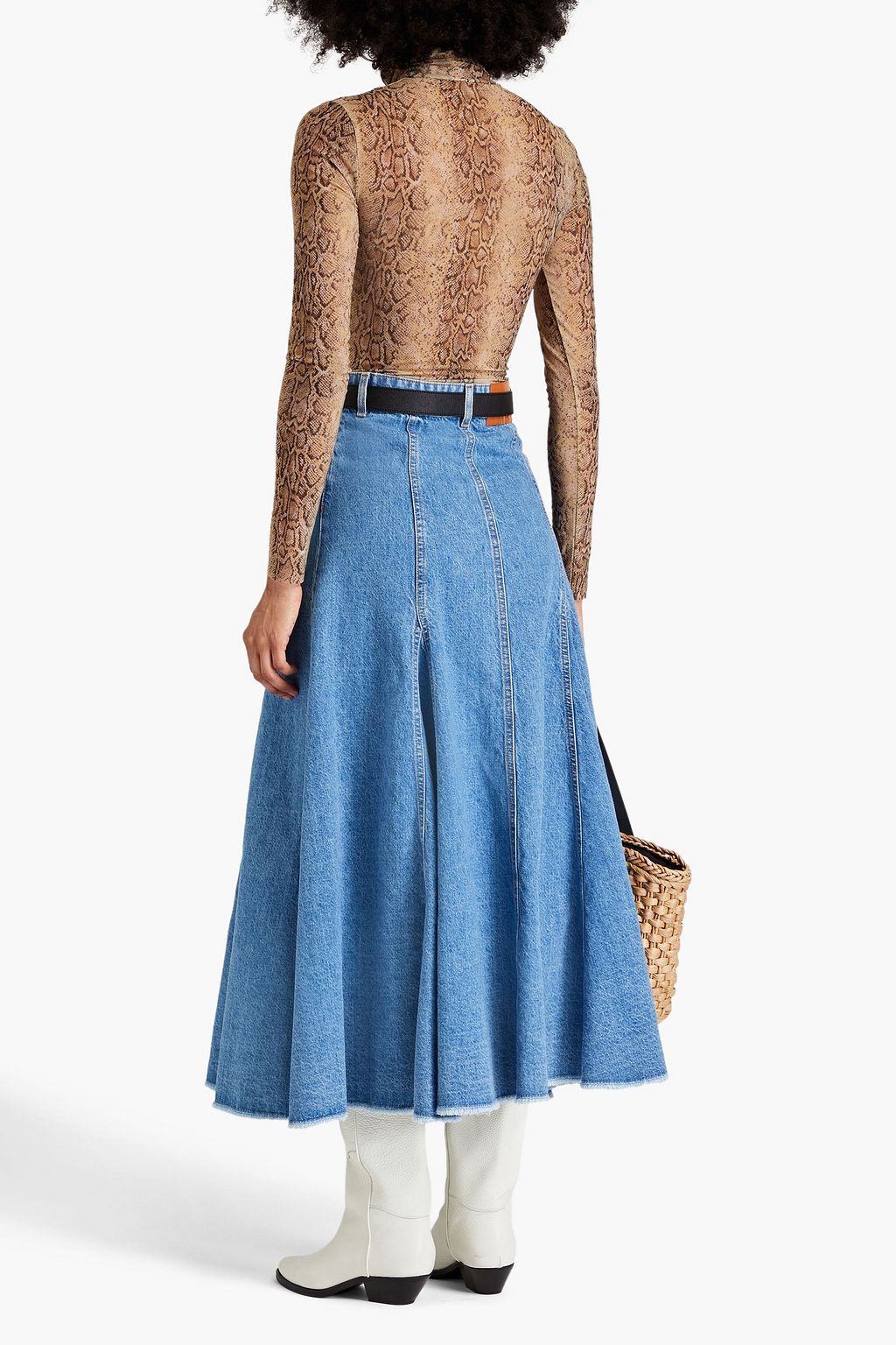 GANNI Snake-print stretch-mesh turtleneck top