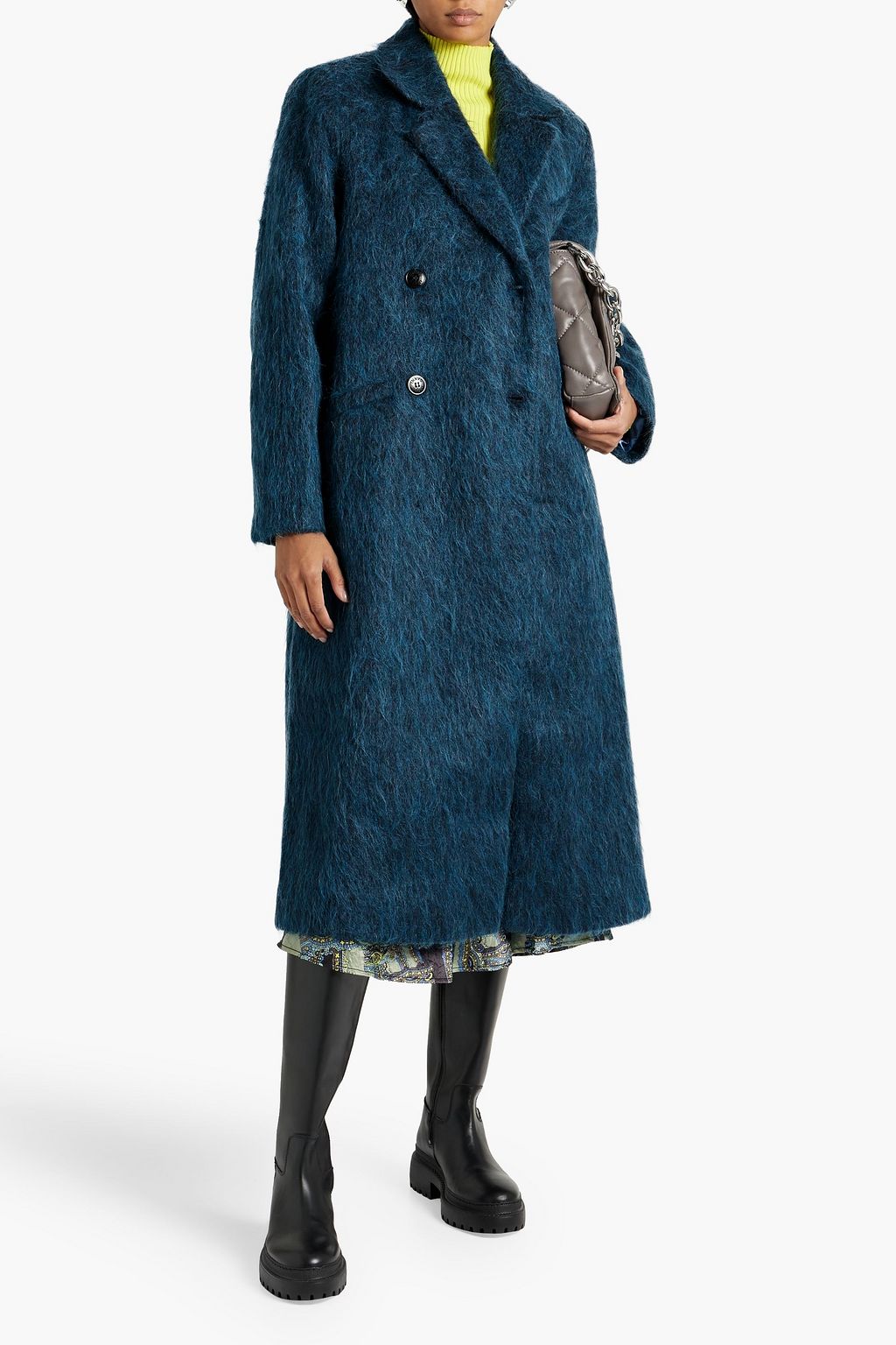 GANNI Double-breasted brushed wool-blend coat