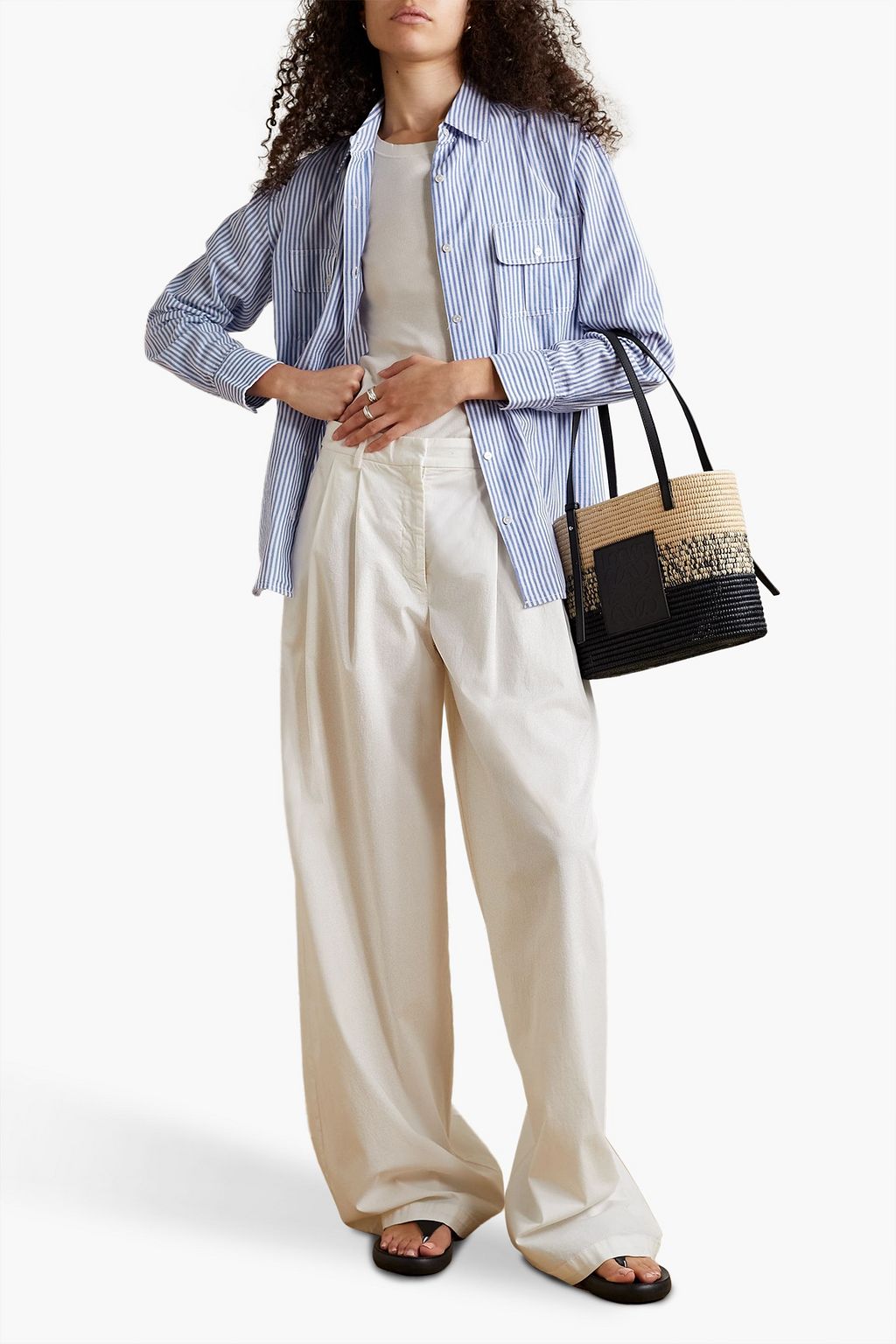 NILI LOTAN Felicity striped cotton and ramie-blend shirt
