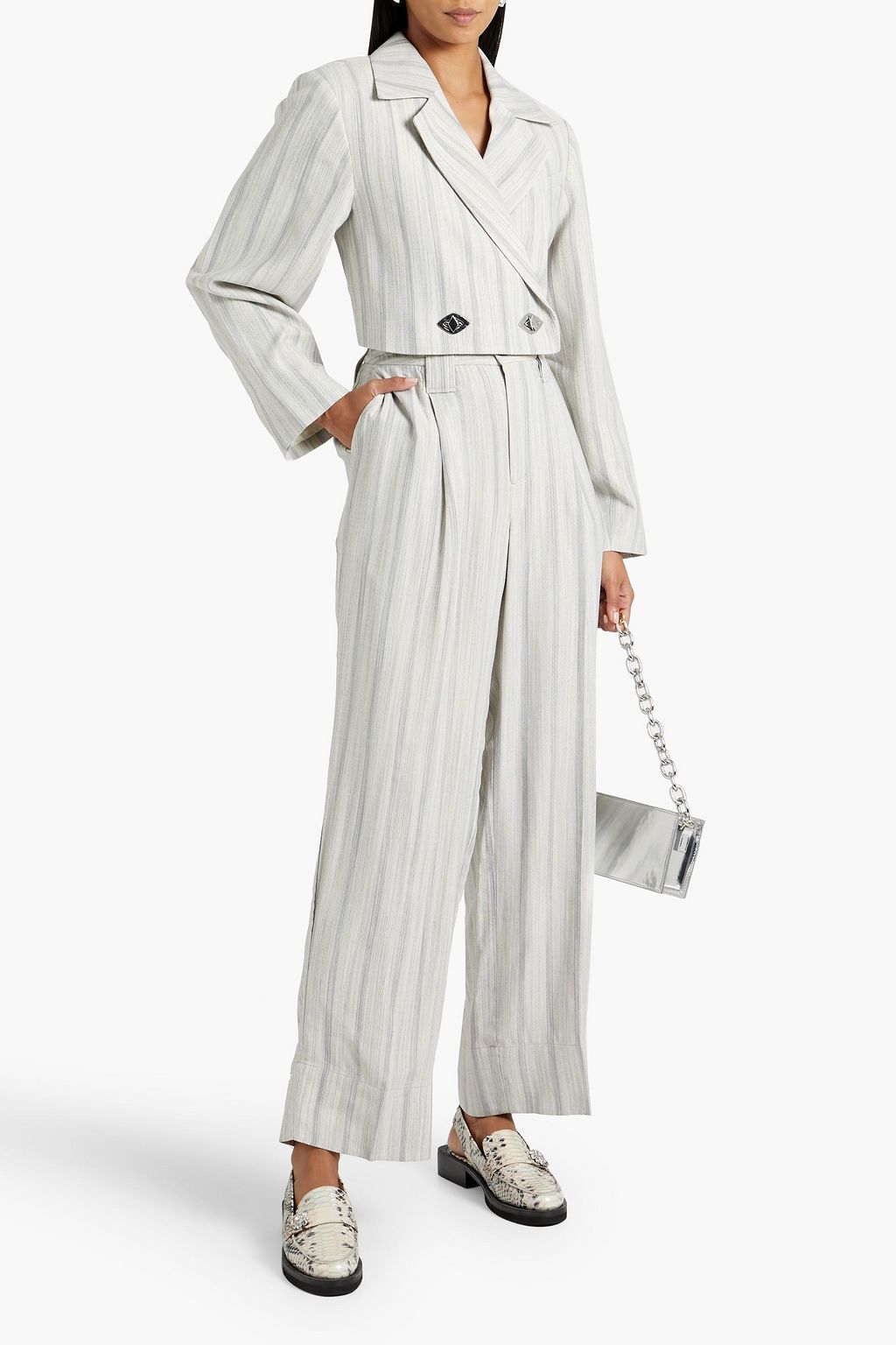 GANNI Pleated jacquard wide-leg pants