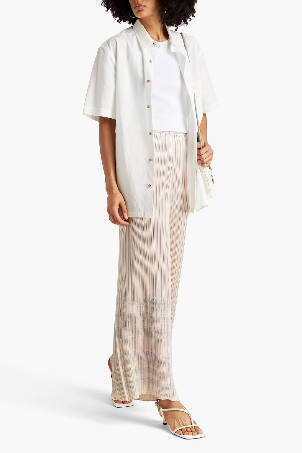 LAFAYETTE 148 بنطال «ريفرسايد» من ساتان بتجعيدات رفيعة بتصميم مخطط بأرجل واسعة