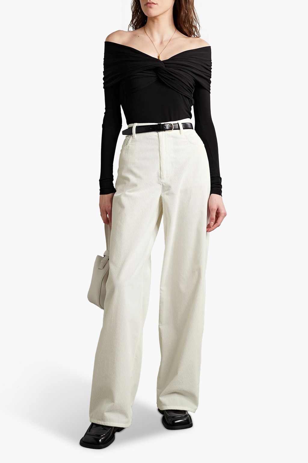 LAFAYETTE 148 بنطال«كروسباي» من قطن مخمل مضلّع بأرجل واسعة