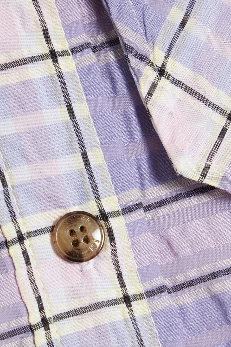 Ganni Seersucker Checked Sleeveless Button-front Shirt In Lavender