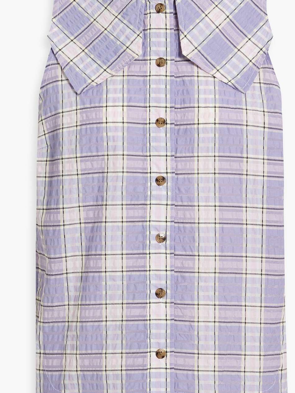 checked cotton-blend seersucker top