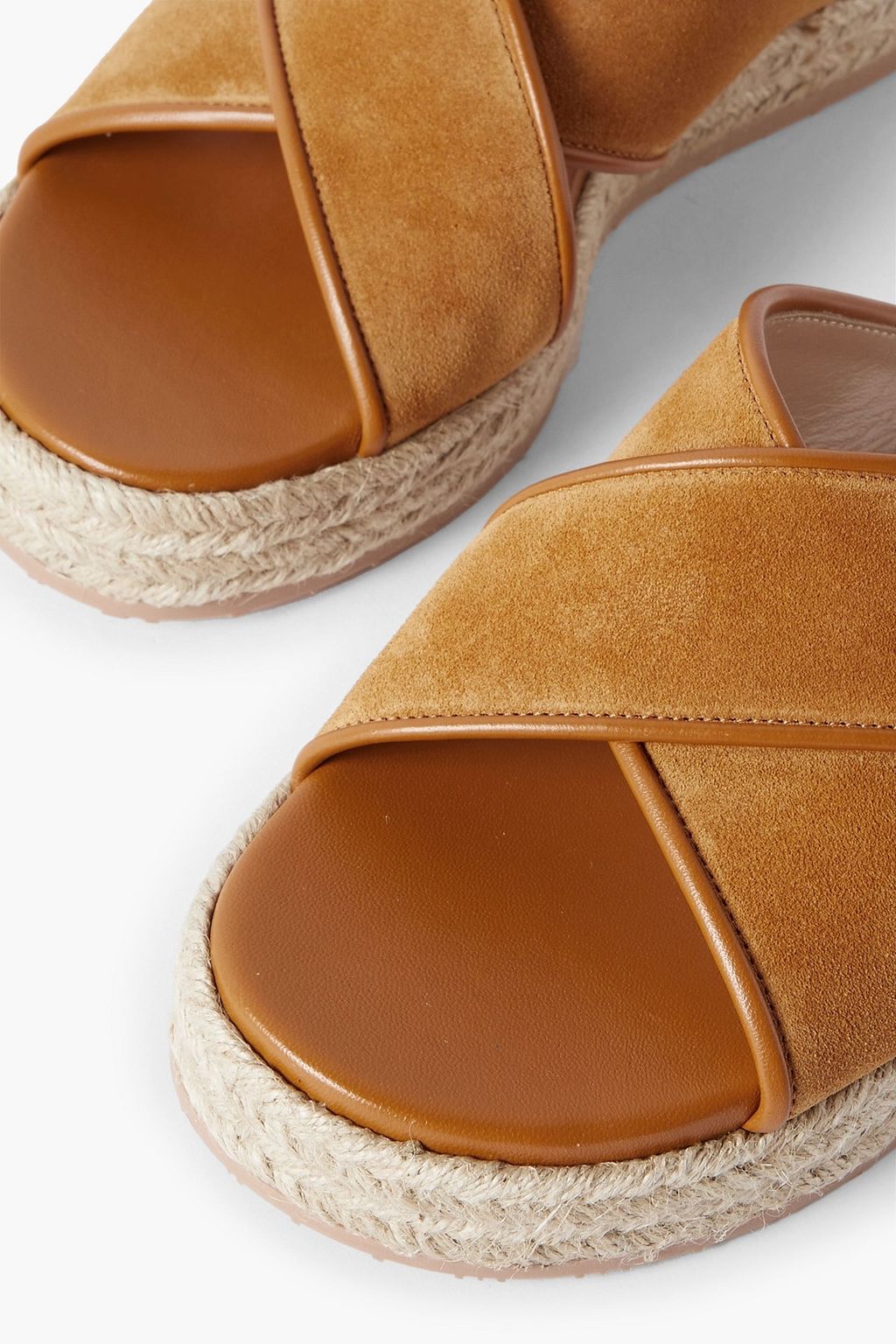 GIANVITO ROSSI Leather-trimmed suede platform espadrille slides