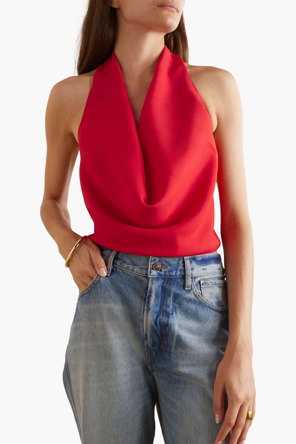 GAUCHERE Open-back twill halterneck top