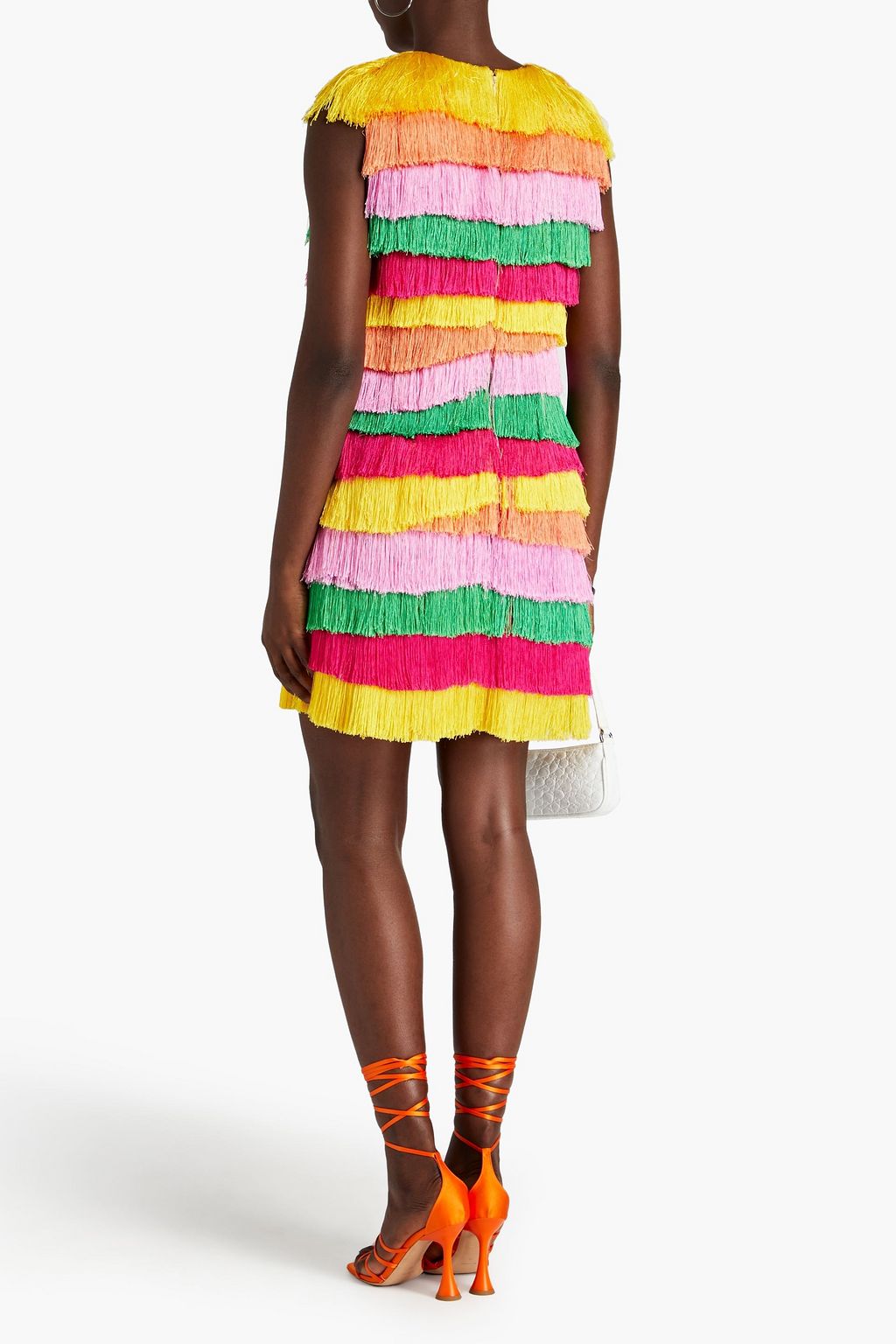 MSGM オーガンザ ミニワンピース ティアード フリンジ付き カラーブロック