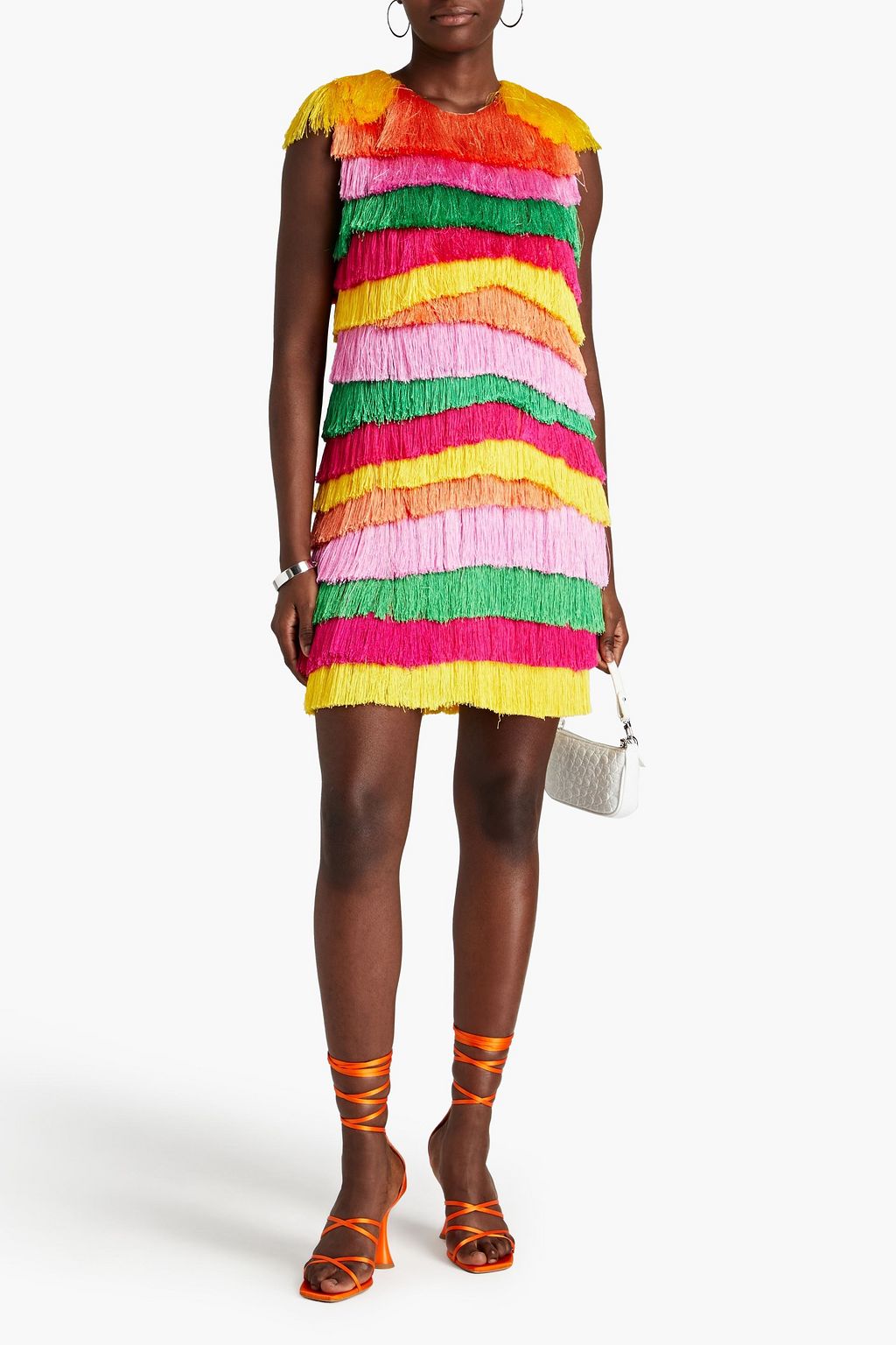 MSGM オーガンザ ミニワンピース ティアード フリンジ付き カラーブロック