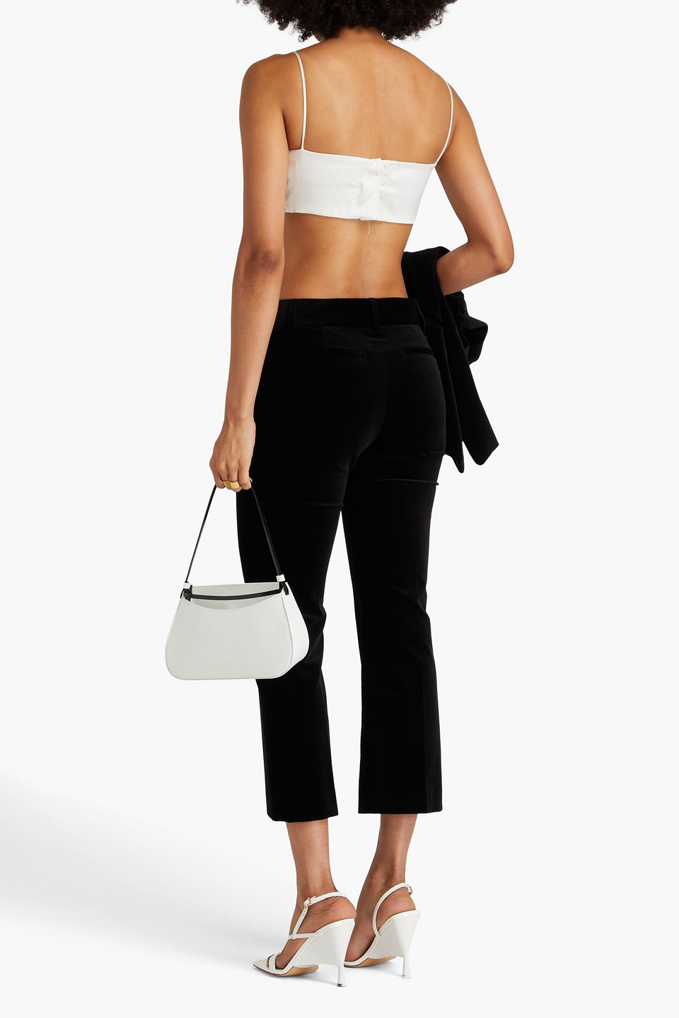 Frame Le Crop Mini Cotton-blend Velvet Bootcut Pants In Black