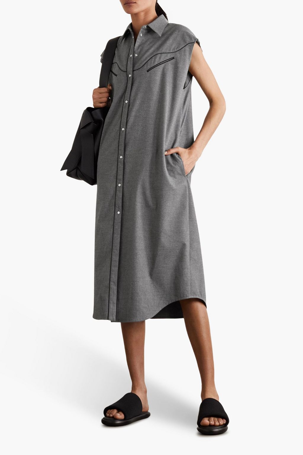 MM6 MAISON MARGIELA Piped flannel midi shirt dress