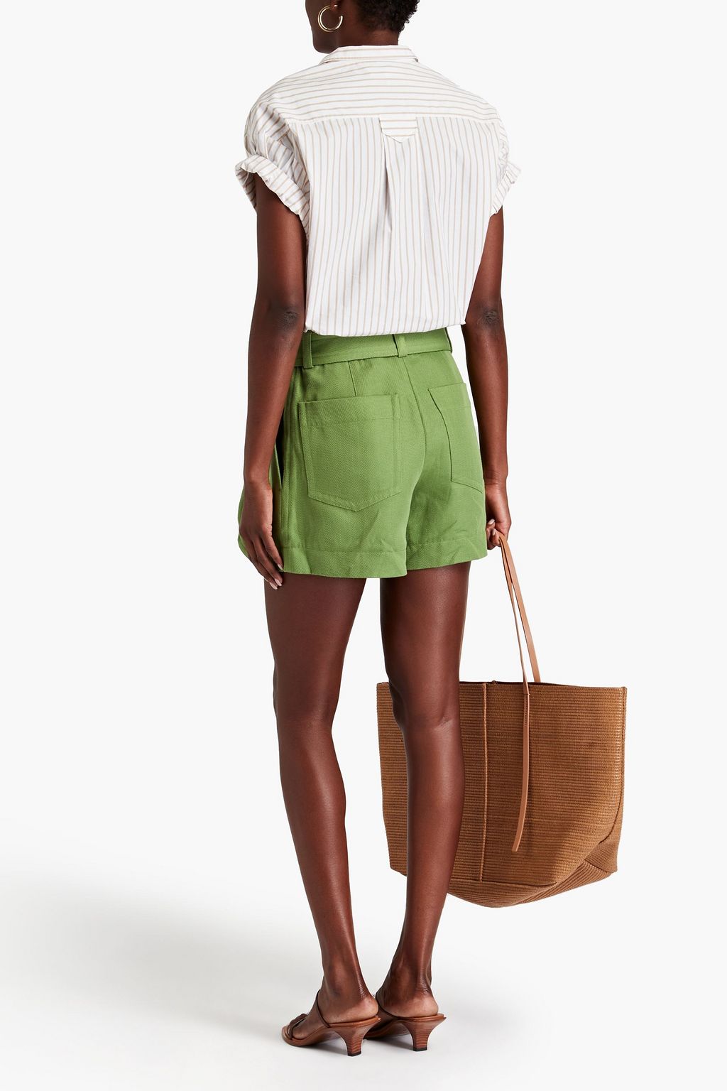 VINCE. Belted cotton and linen-blend twill shorts
