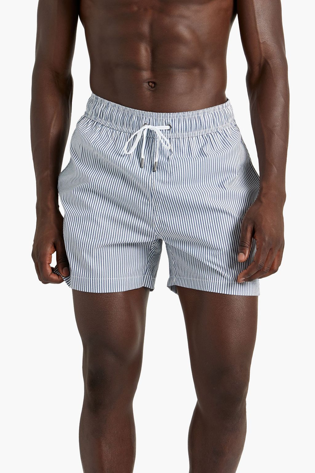 ONIA Charles short-length striped seersucker swim shorts
