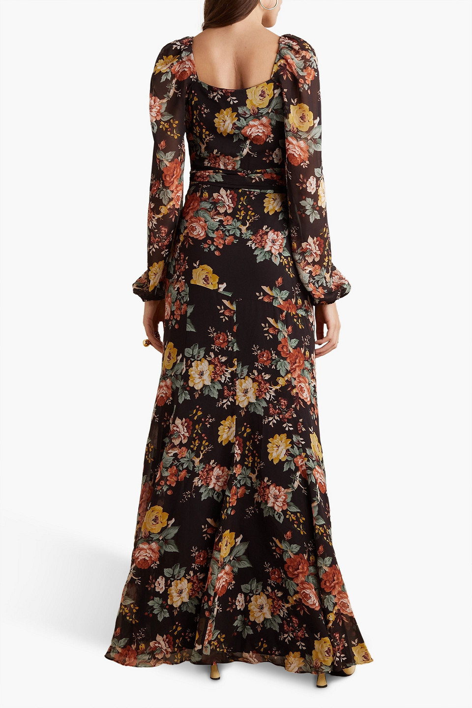 Shop Veronica Beard Avani Wrap-effect Floral-print Silk-chiffon Maxi Dress In Dark Brown