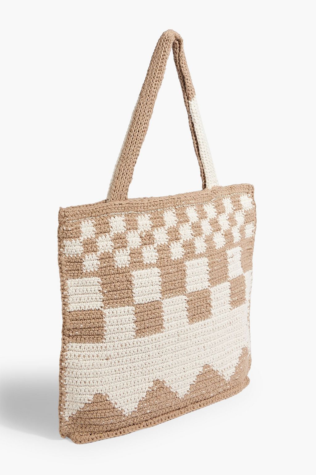 CATARINA MINA Chess checked crocheted cotton tote