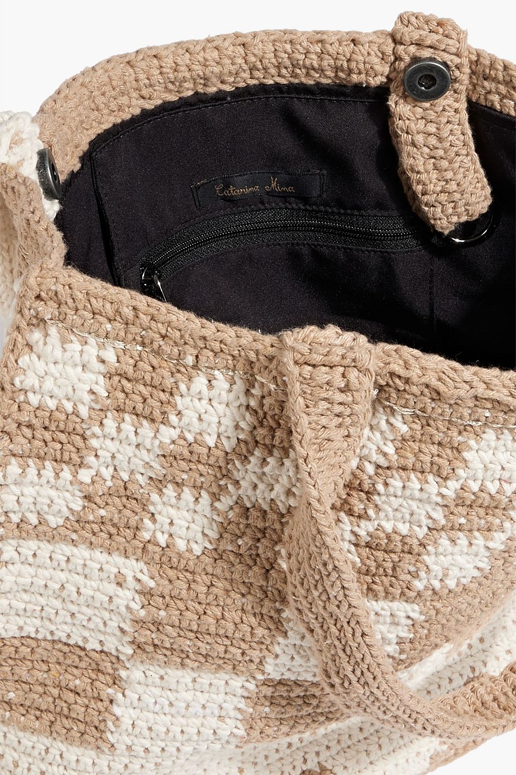 CATARINA MINA Chess checked crocheted cotton tote