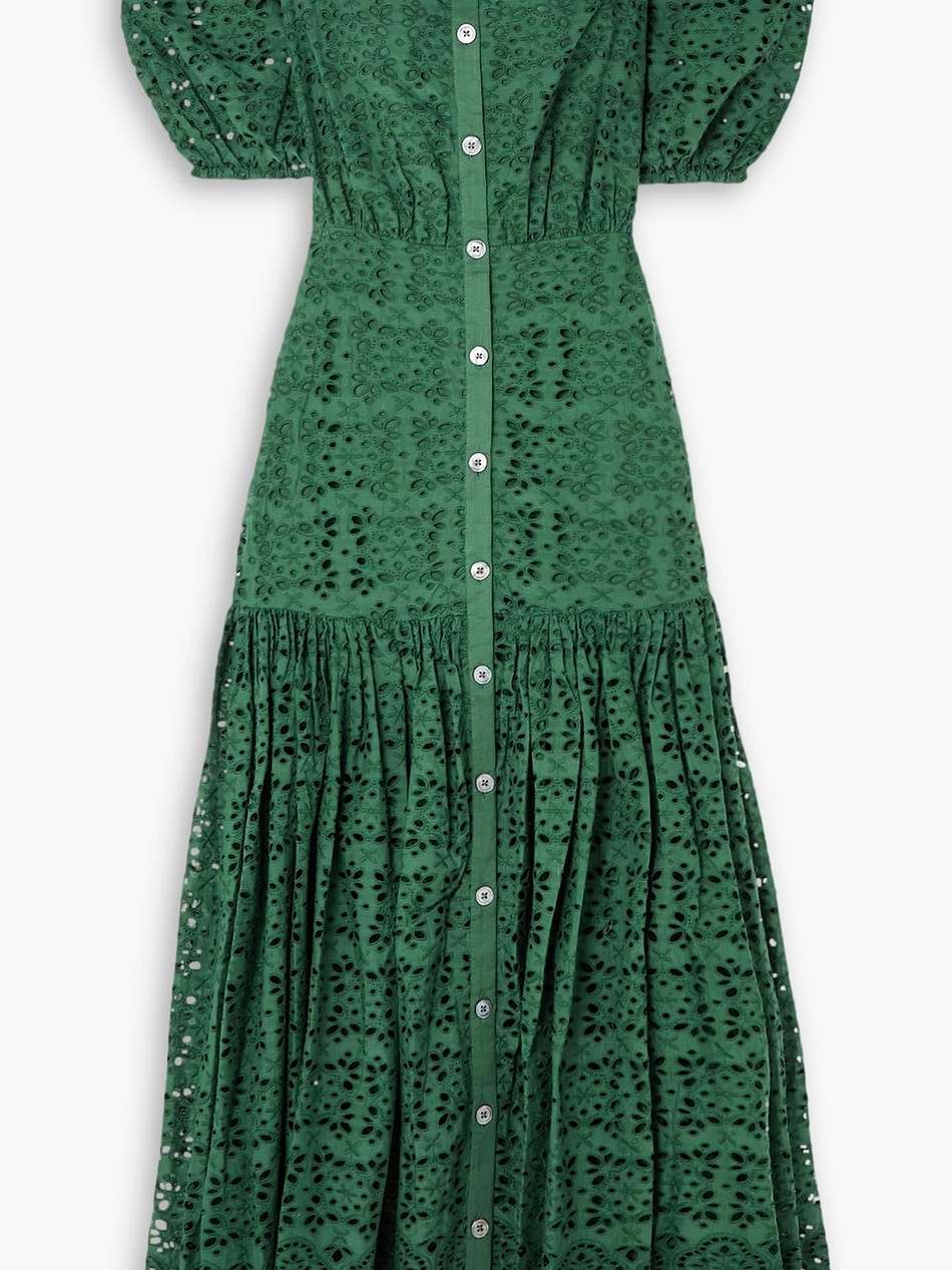 cali off-the-shoulder broderie anglaise cotton maxi dress