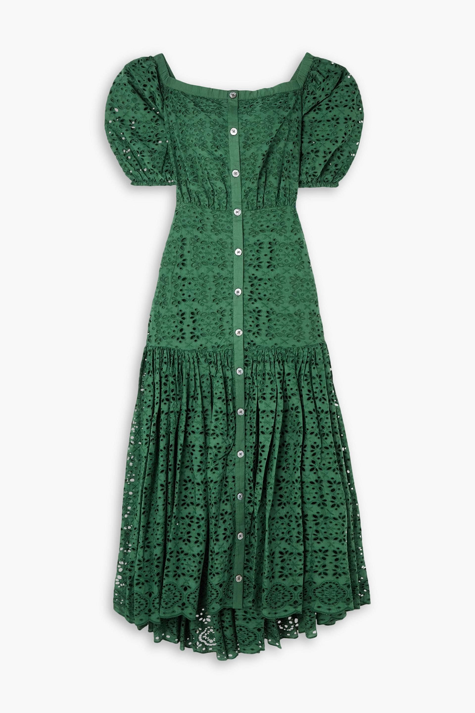 Veronica Beard Cali Off-the-shoulder Broderie Anglaise Cotton Maxi Dress In Leaf Green