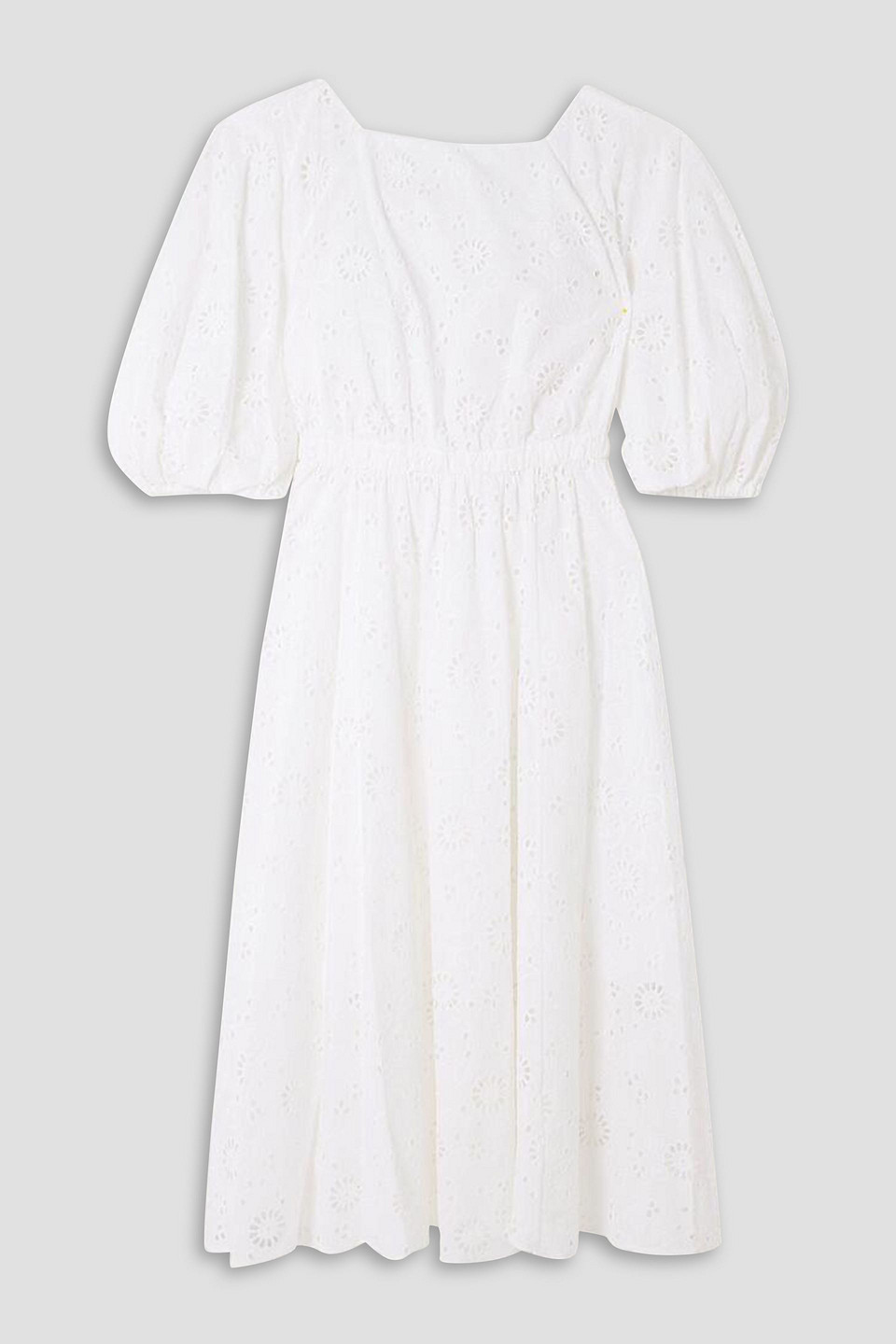 Carolina Herrera Pleated Broderie Anglaise Cotton Midi Dress In White