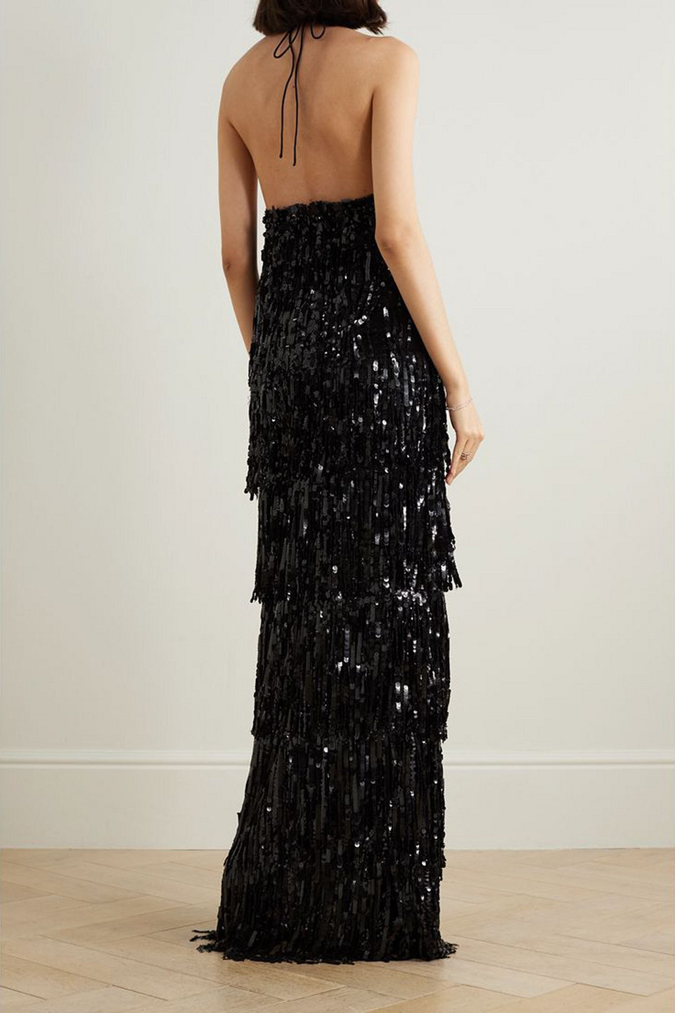 Carolina Herrera Embellished Crepe Halterneck Gown In Black