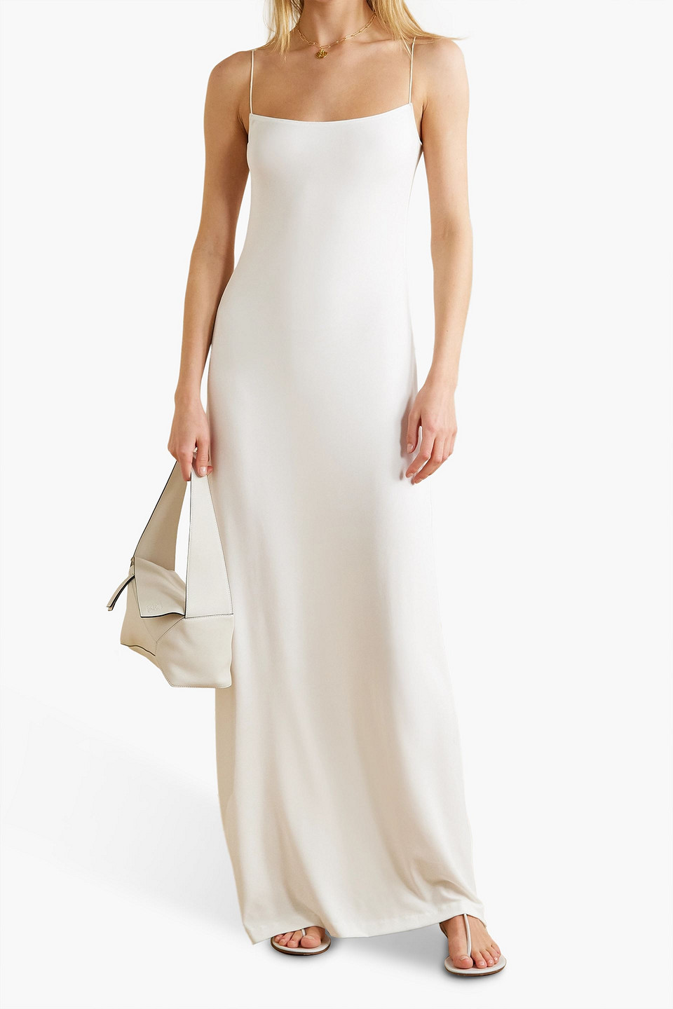 Shop Nili Lotan Annette Stretch-jersey Maxi Dress In Ivory