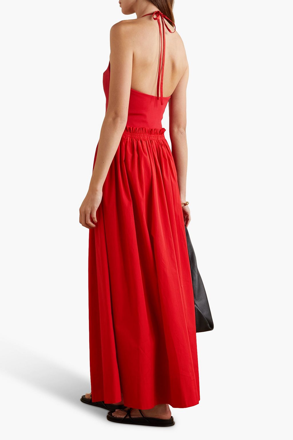 ESSE STUDIOS Cotton-poplin and stretch-knit halterneck maxi dress
