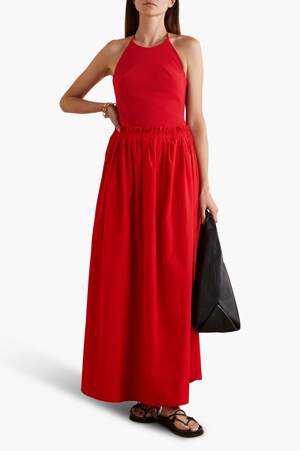 ESSE STUDIOS Cotton-poplin and stretch-knit halterneck maxi dress