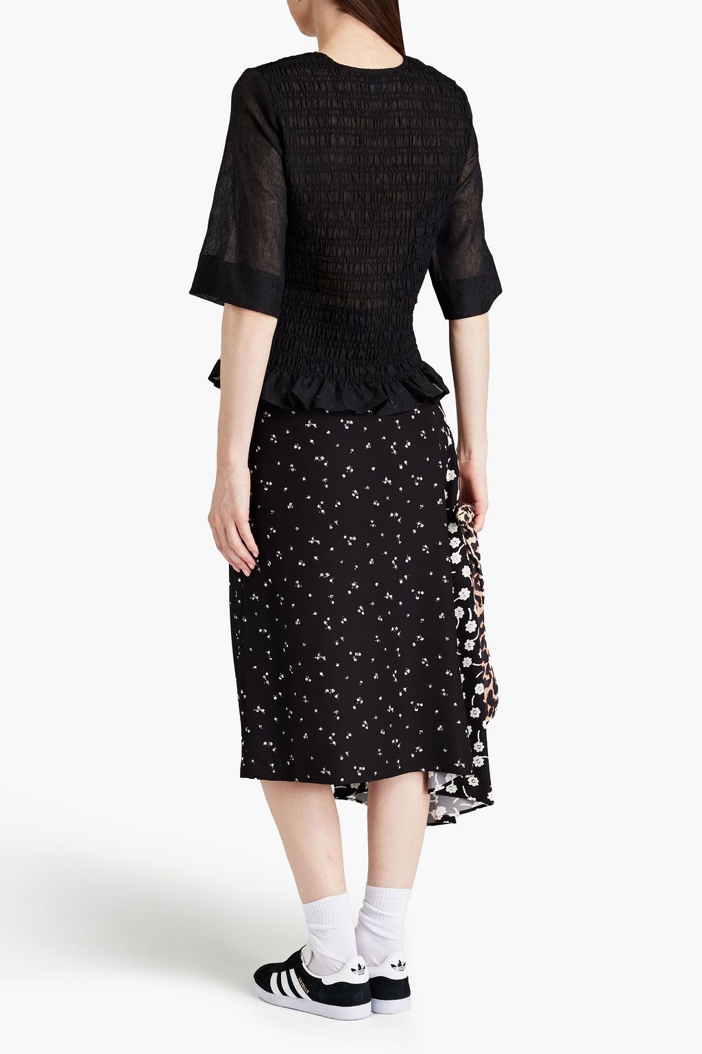 GANNI Shirred crinkled georgette blouse