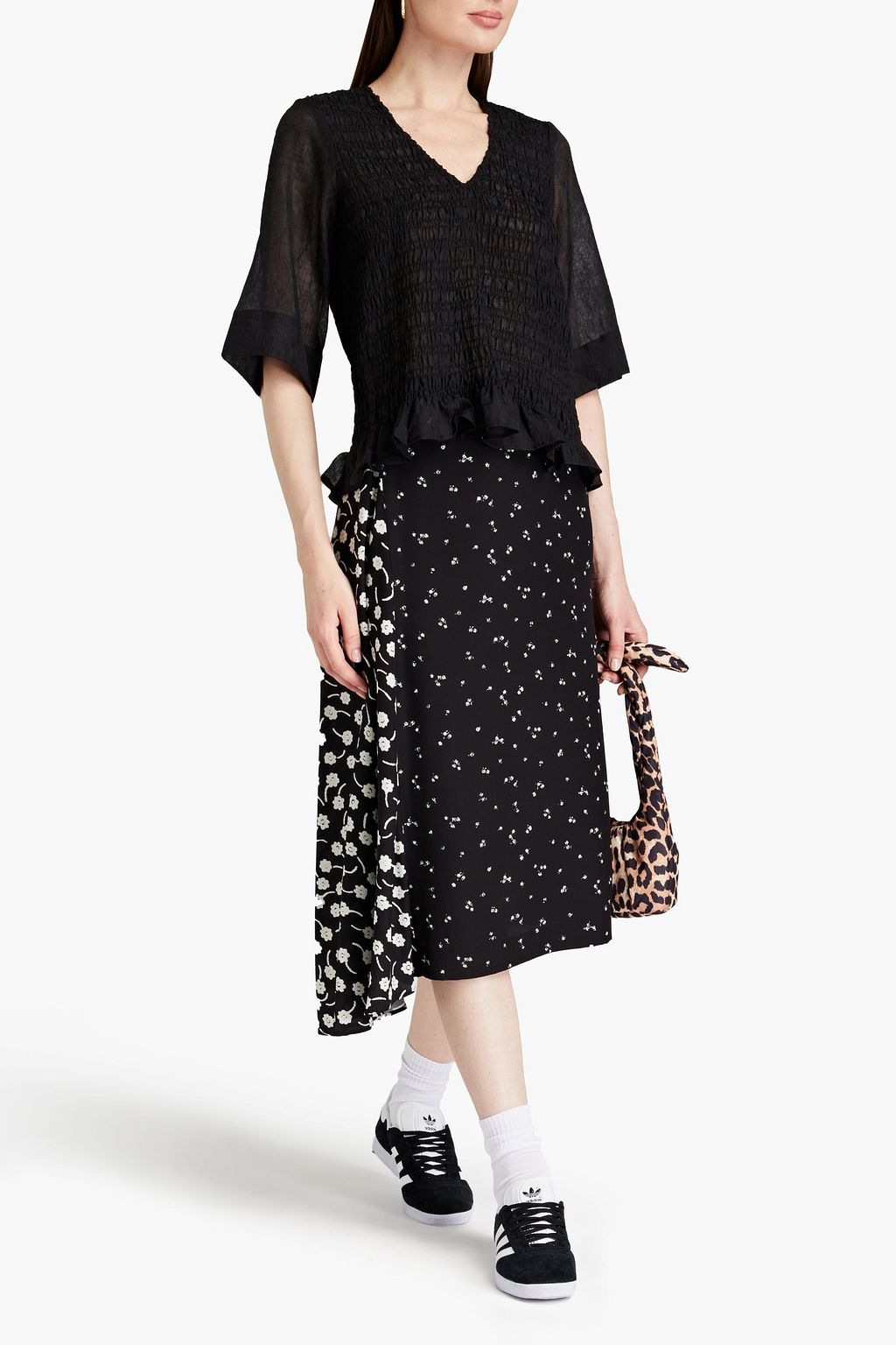 GANNI Shirred crinkled georgette blouse