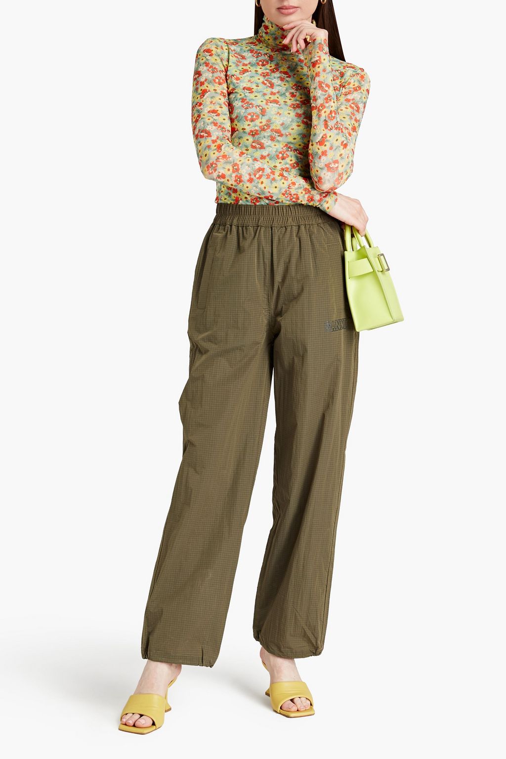 GANNI Logo-print ripstop straight-leg pants