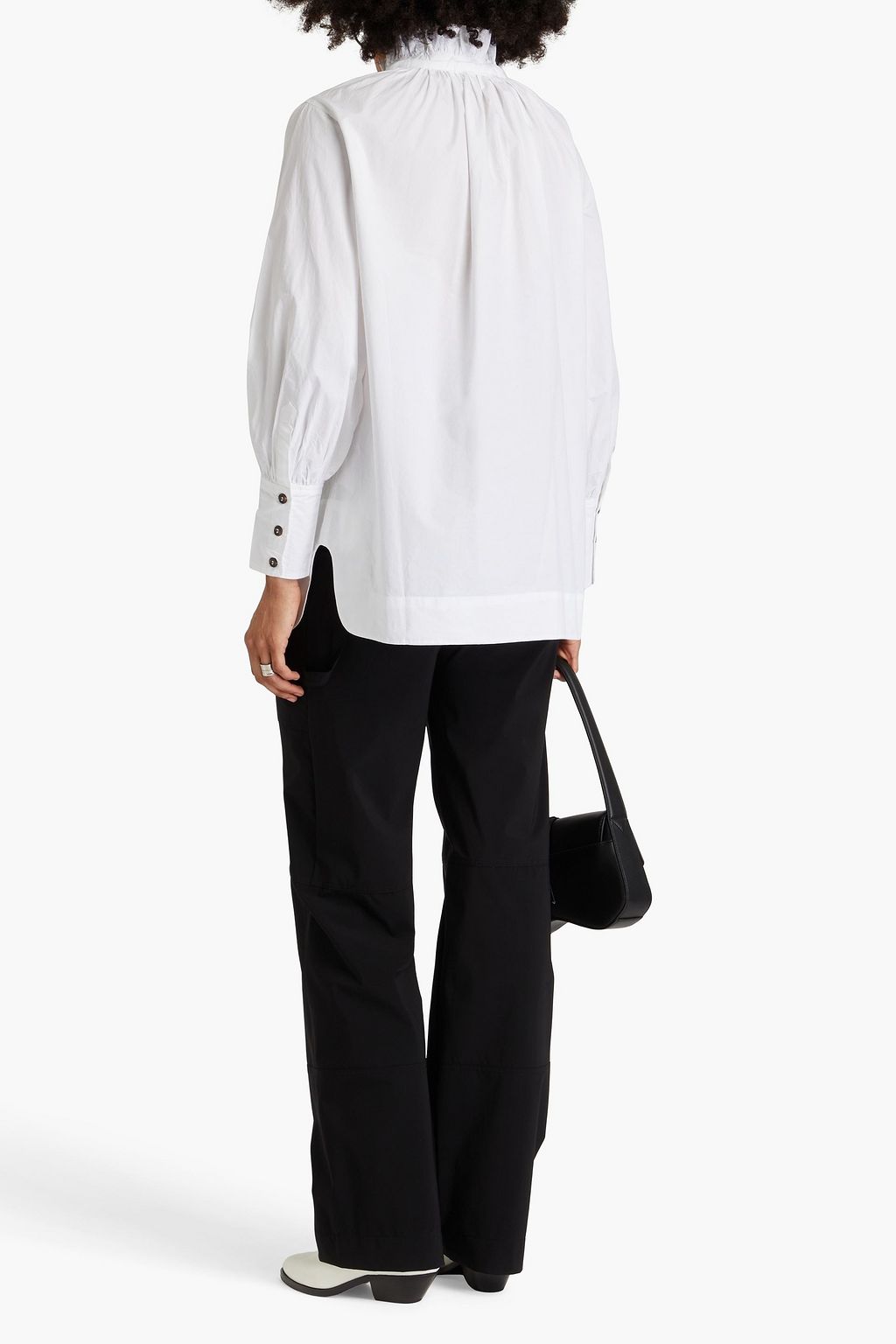 GANNI Gathered cotton-poplin blouse