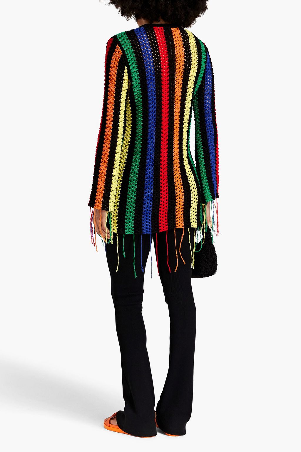 MSGM かぎ針編みコットン セーター フリンジ付き ストライプ