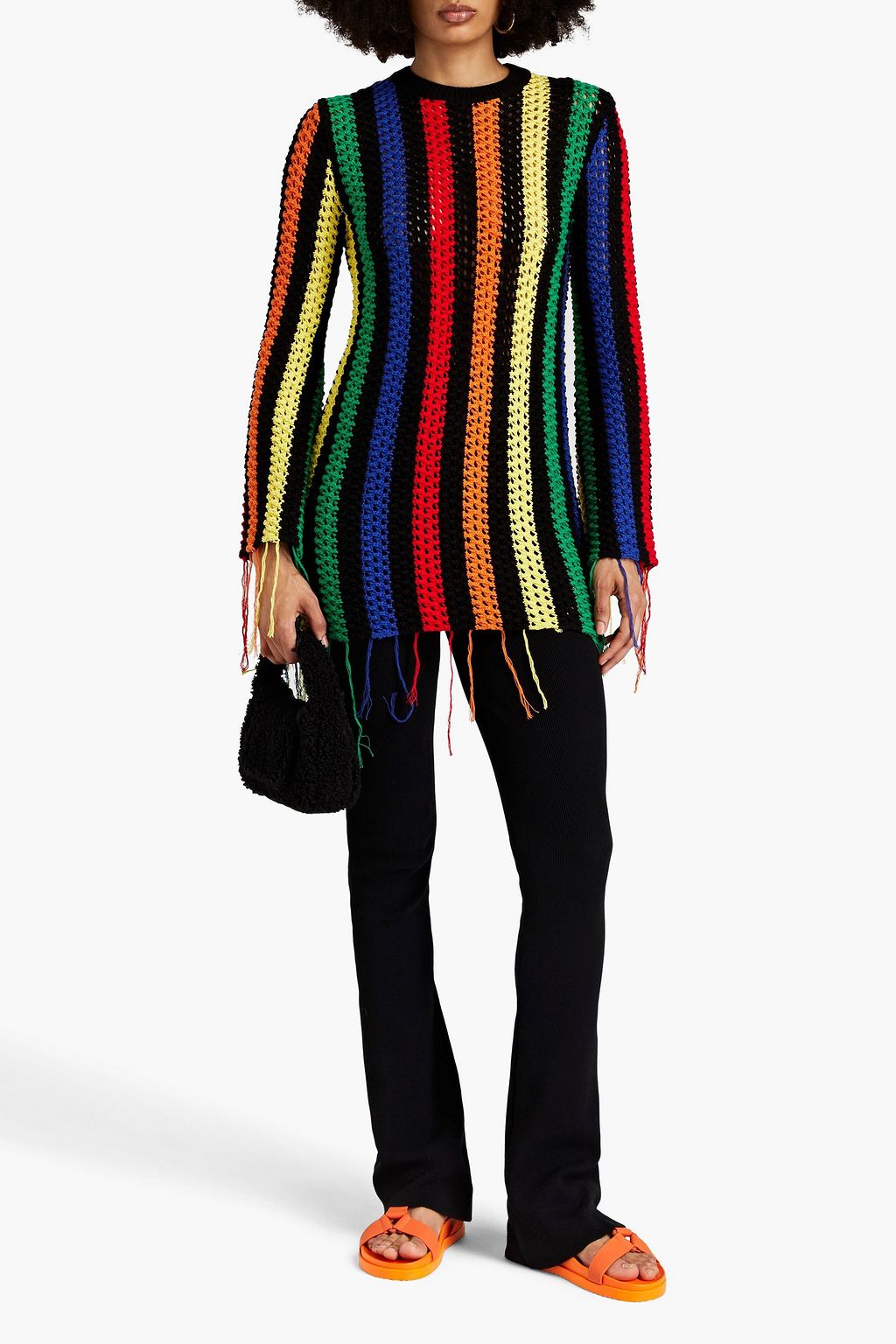 MSGM かぎ針編みコットン セーター フリンジ付き ストライプ