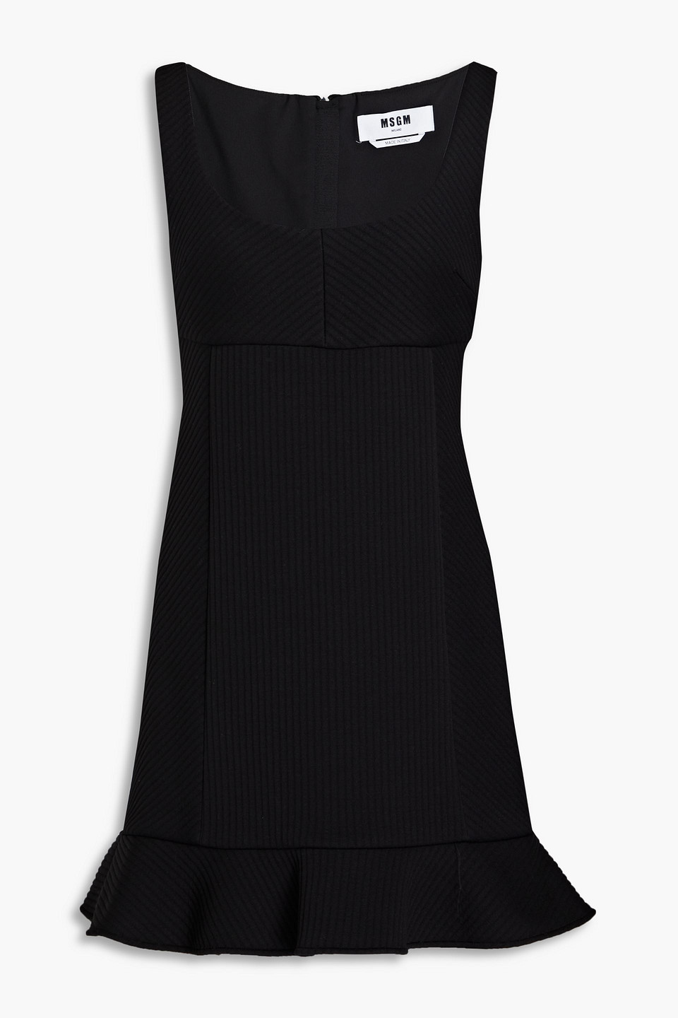 Msgm Fluted Ribbed Jersey Mini Dress In Black