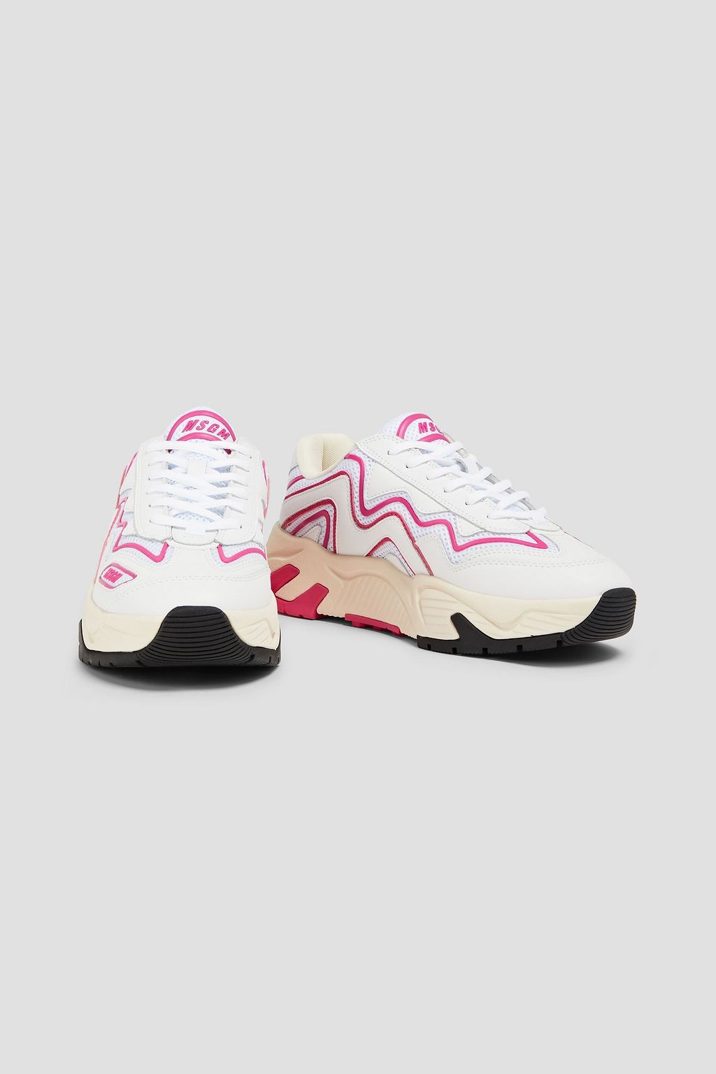 MSGM Two-tone mesh and leather sneakers