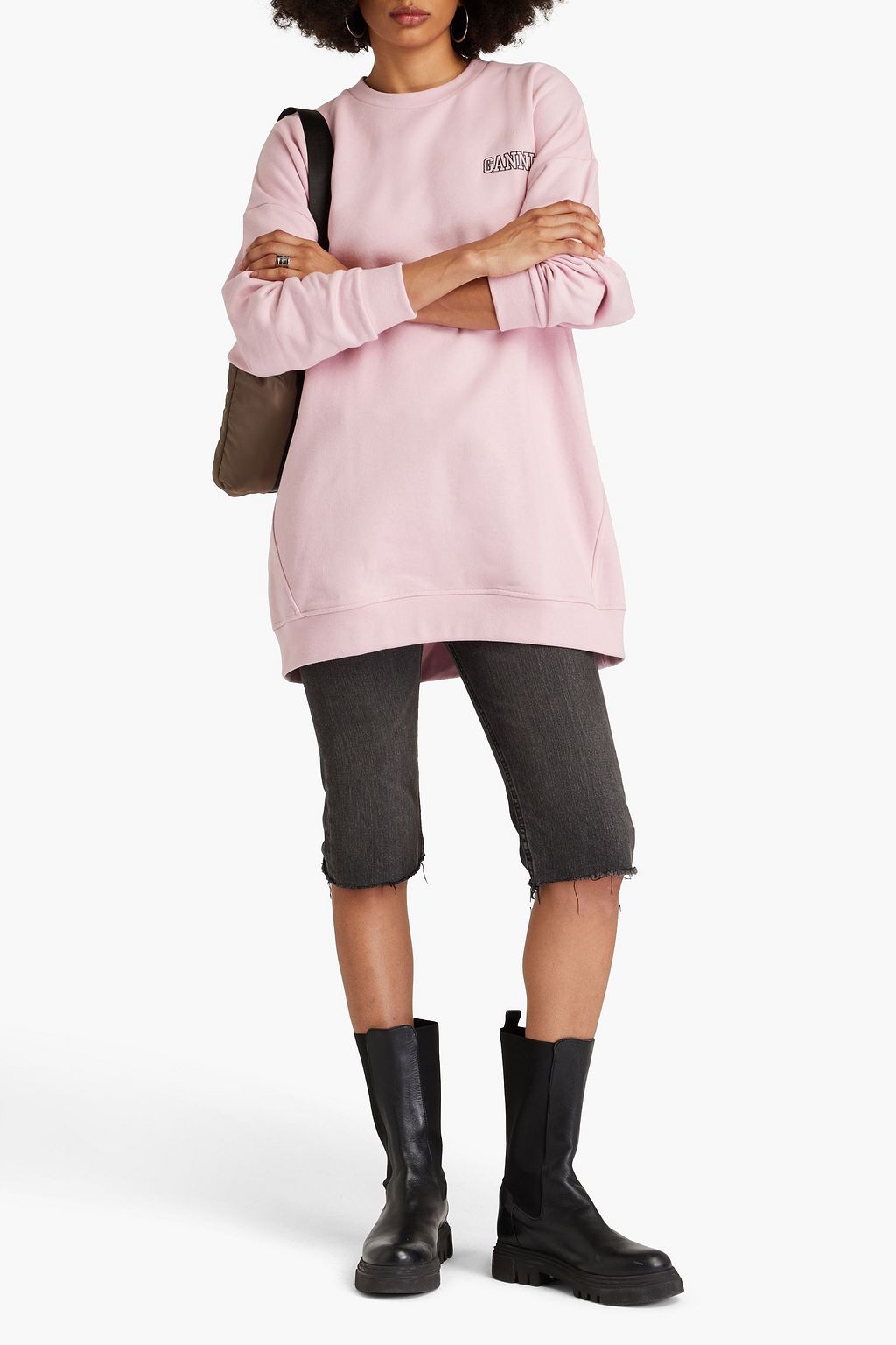 GANNI Oversized cotton-blend fleece sweatshirt
