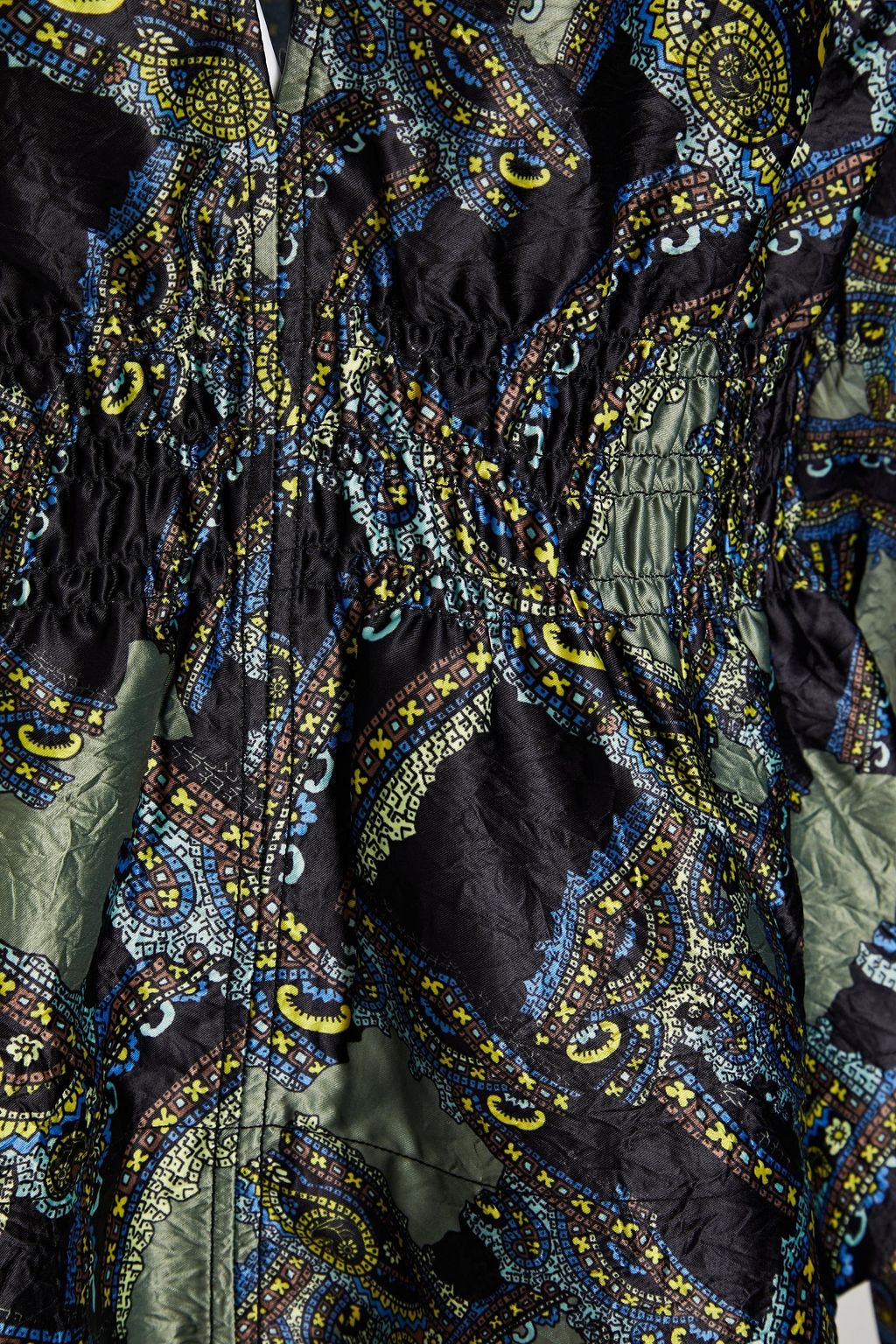 GANNI Crinkled paisley-print satin blouse