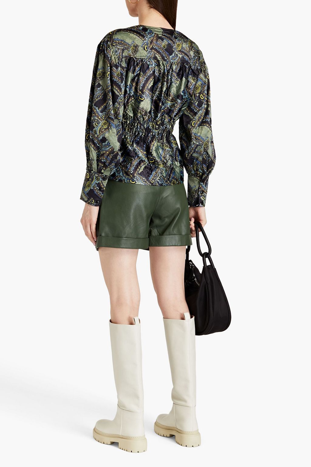 GANNI Crinkled paisley-print satin blouse