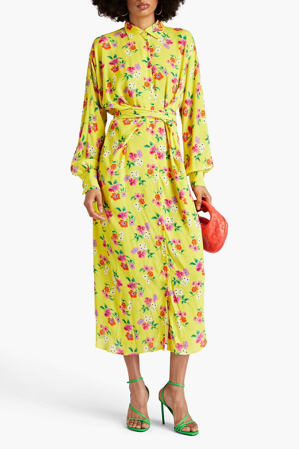 MSGM クレープ ミディシャツワンピース フローラルプリント