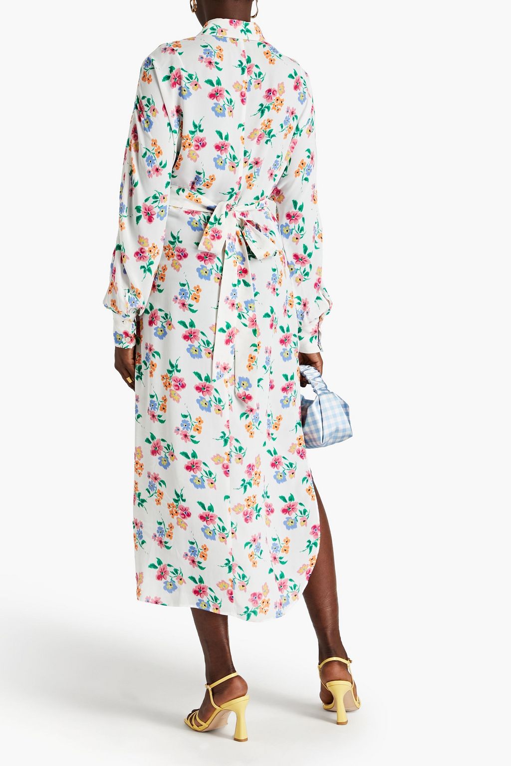 MSGM فستان متوسط الطول بأسلوب القميص من الكريب مزين بطبعة الأزهار