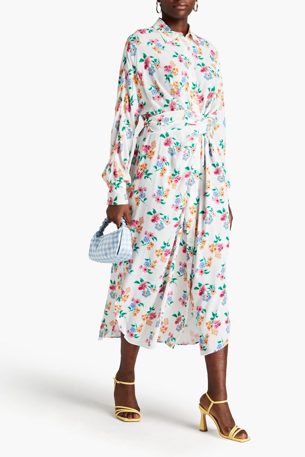 MSGM فستان متوسط الطول بأسلوب القميص من الكريب مزين بطبعة الأزهار
