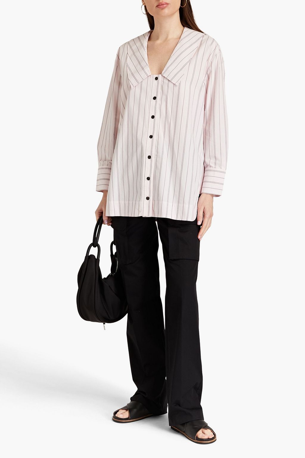 GANNI Oversized striped cotton-poplin shirt