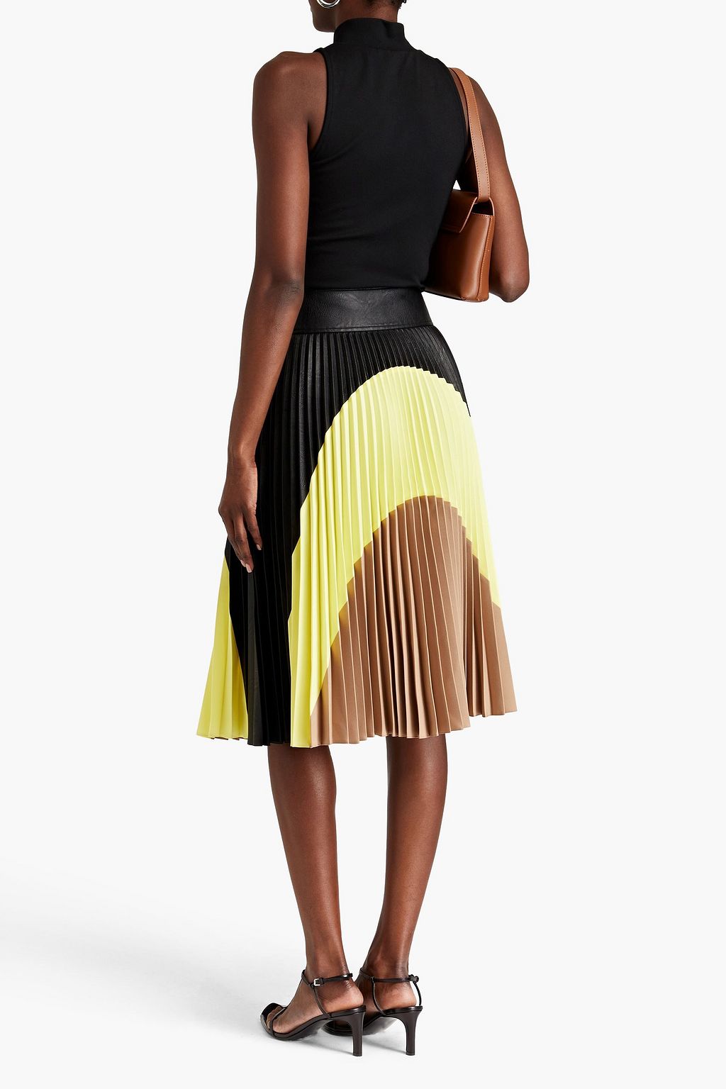 STELLA MCCARTNEY Carmen pleated crepe and faux leather midi skirt