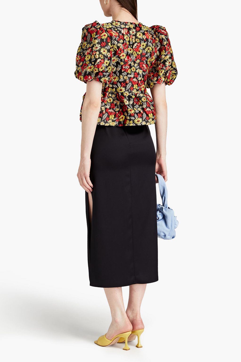 GANNI Gathered cloqué blouse