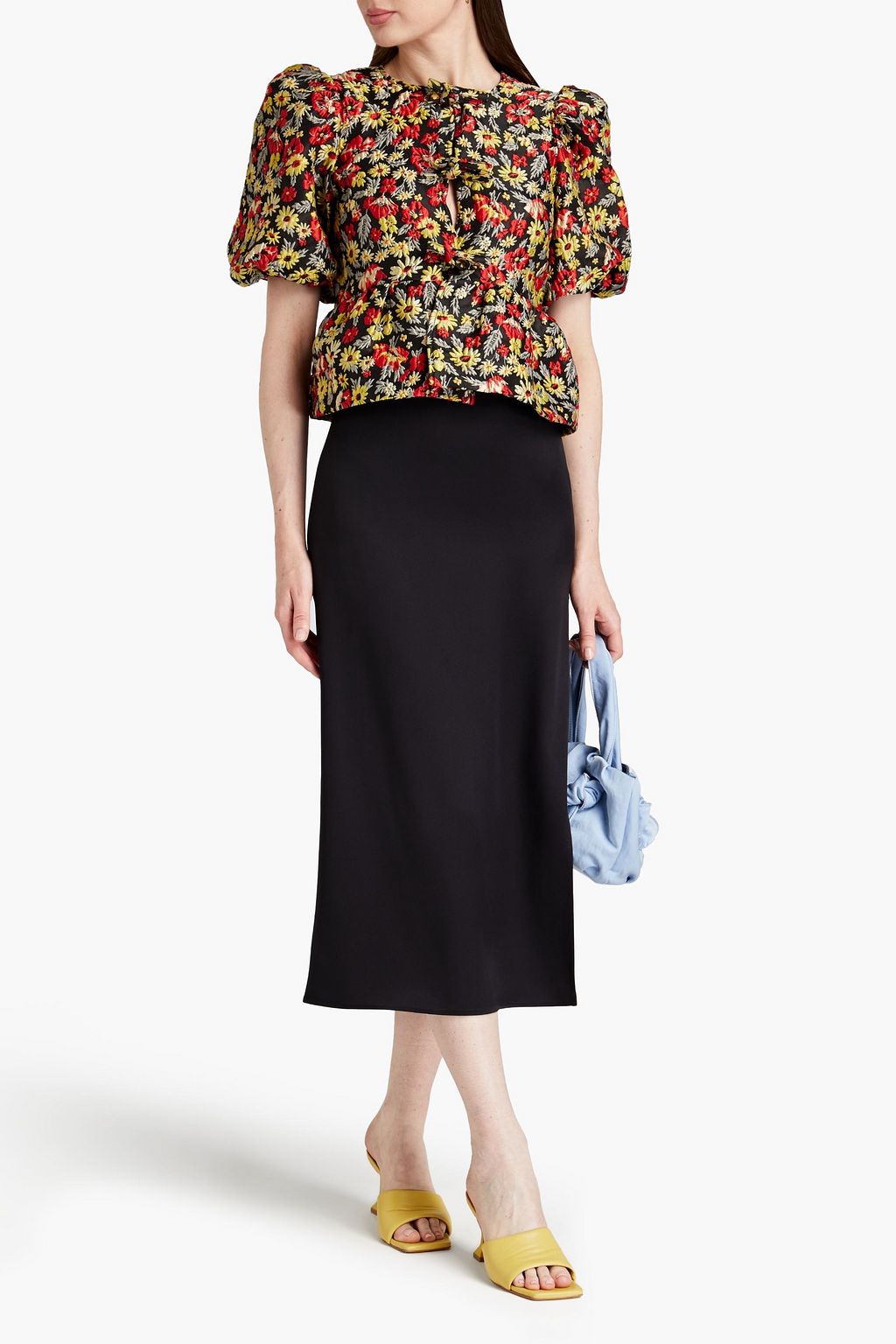 GANNI Gathered cloqué blouse