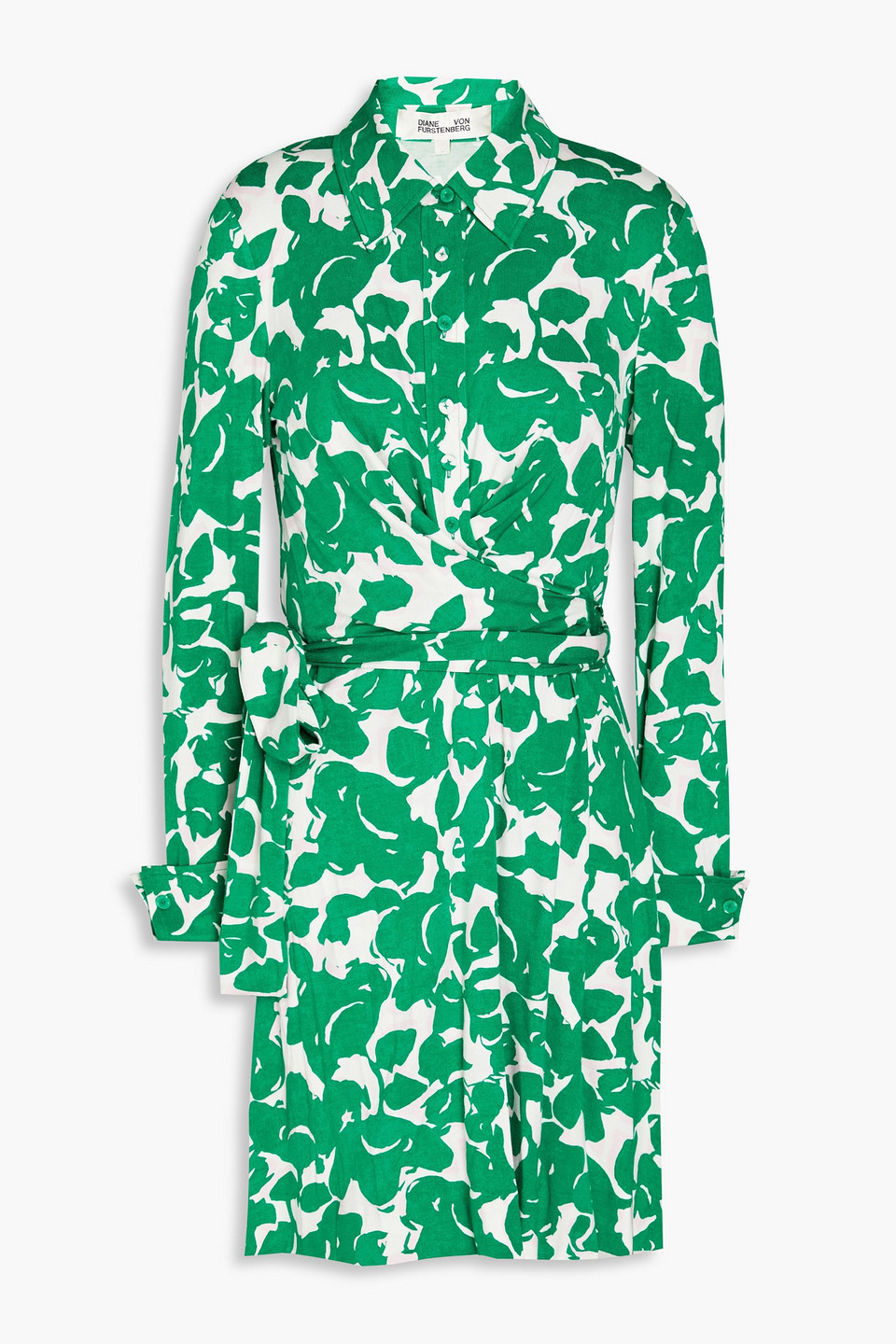 Diane Von Furstenberg Printed Stretch-jersey Mini Wrap Dress In Green