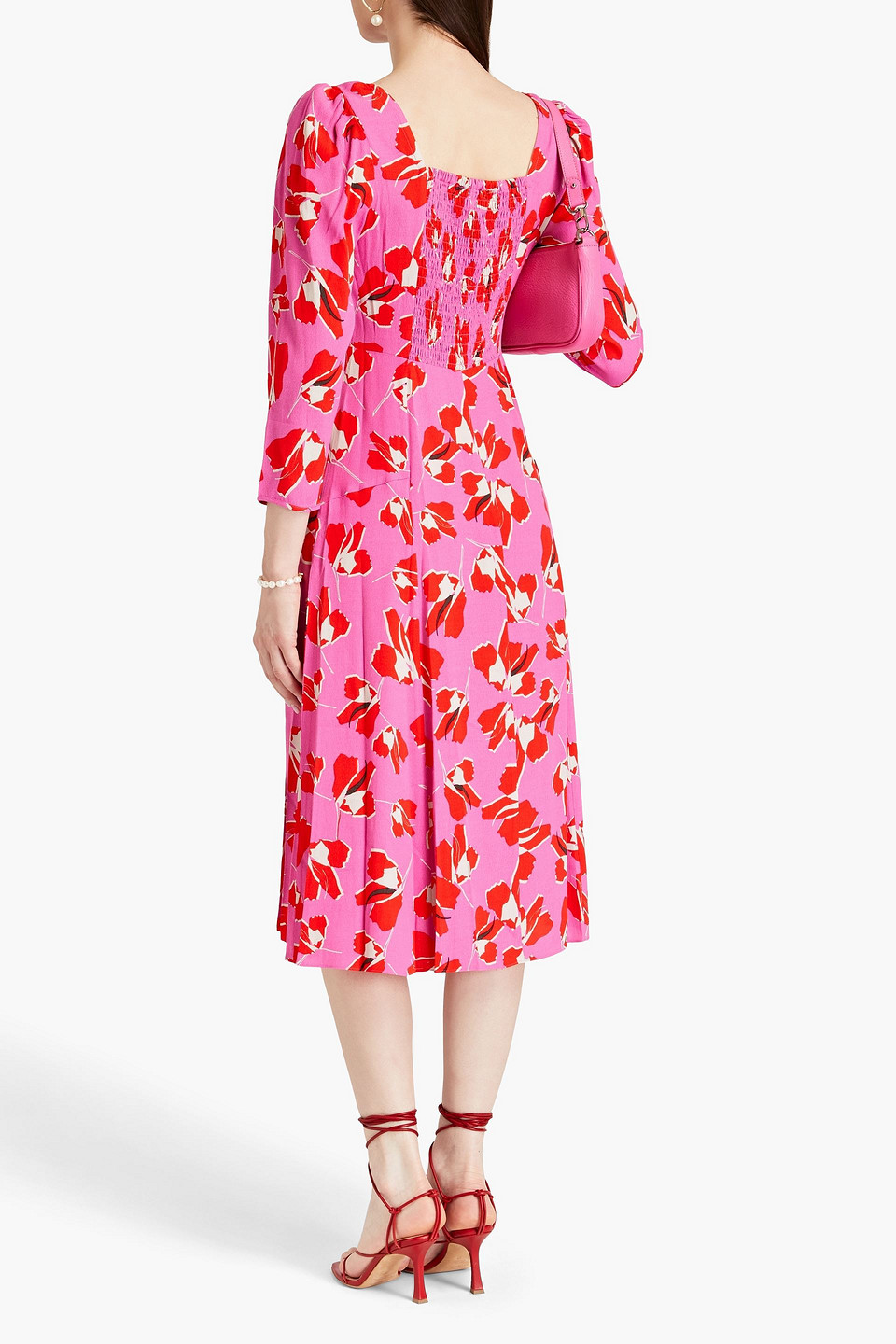 Diane Von Furstenberg Pleated Floral-print Crepe Midi Dress In Red