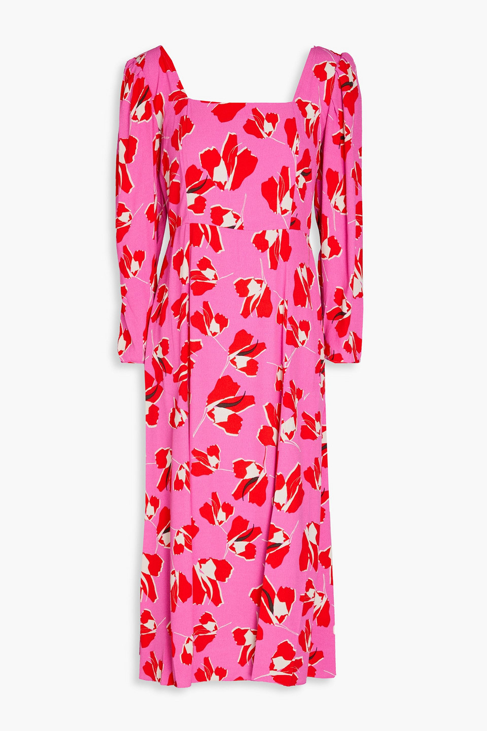 Diane Von Furstenberg Pleated Floral-print Crepe Midi Dress In Red