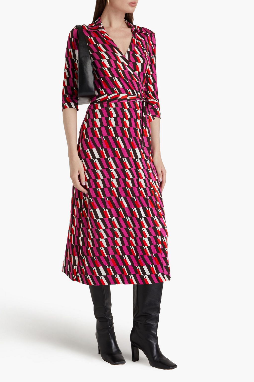 DIANE VON FURSTENBERG 플로럴 프린트 실크 저지 랩 드레스